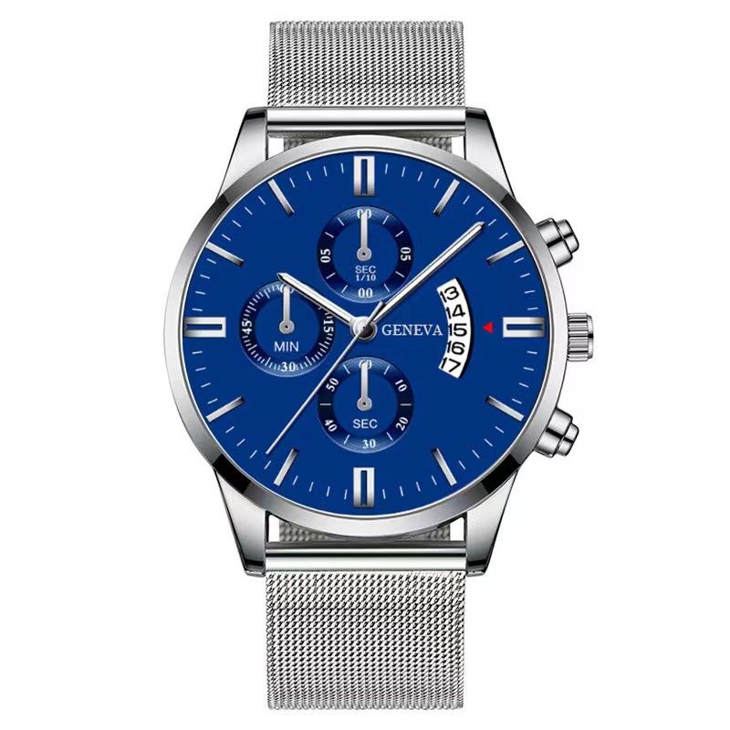 Men S Fake Three-Eye Calendar Watch Fashion Trend Business Quartz Mesh Belt Men S Watch