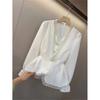 Frühling Herbst Taillenformendes Langarmhemd Elegant Lässig und Mode Basisbluse Einfarbige Damenhemden