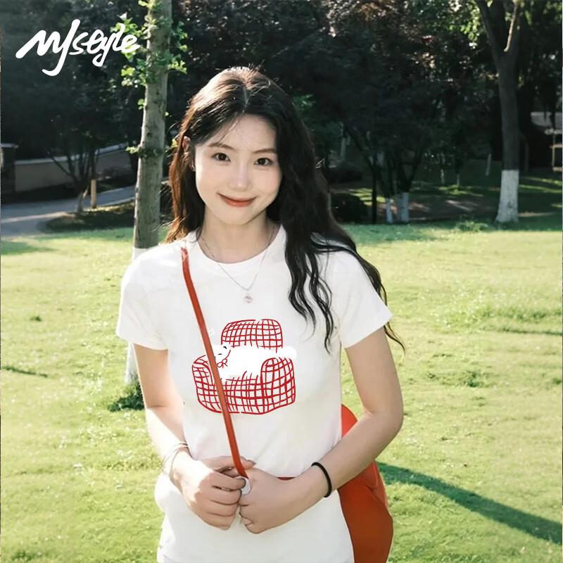 MJ STYLE Women s White JWS Sofa Cat Graphic T-shirt S