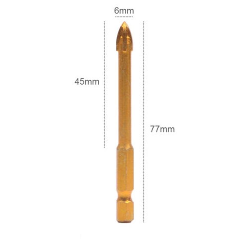 10Pcs Hex Shank Titanium Ceramic Tile Marble Glass Drill Bit Cross Spear Head 6mm