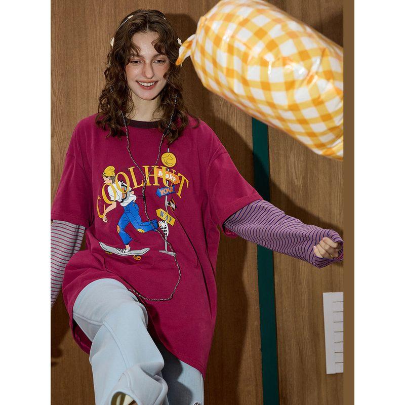 Coolhut2025 Autum Women's Fashionable Age-Reducing Slimming Round Neck Long-Sleeved Printed T-Shirt