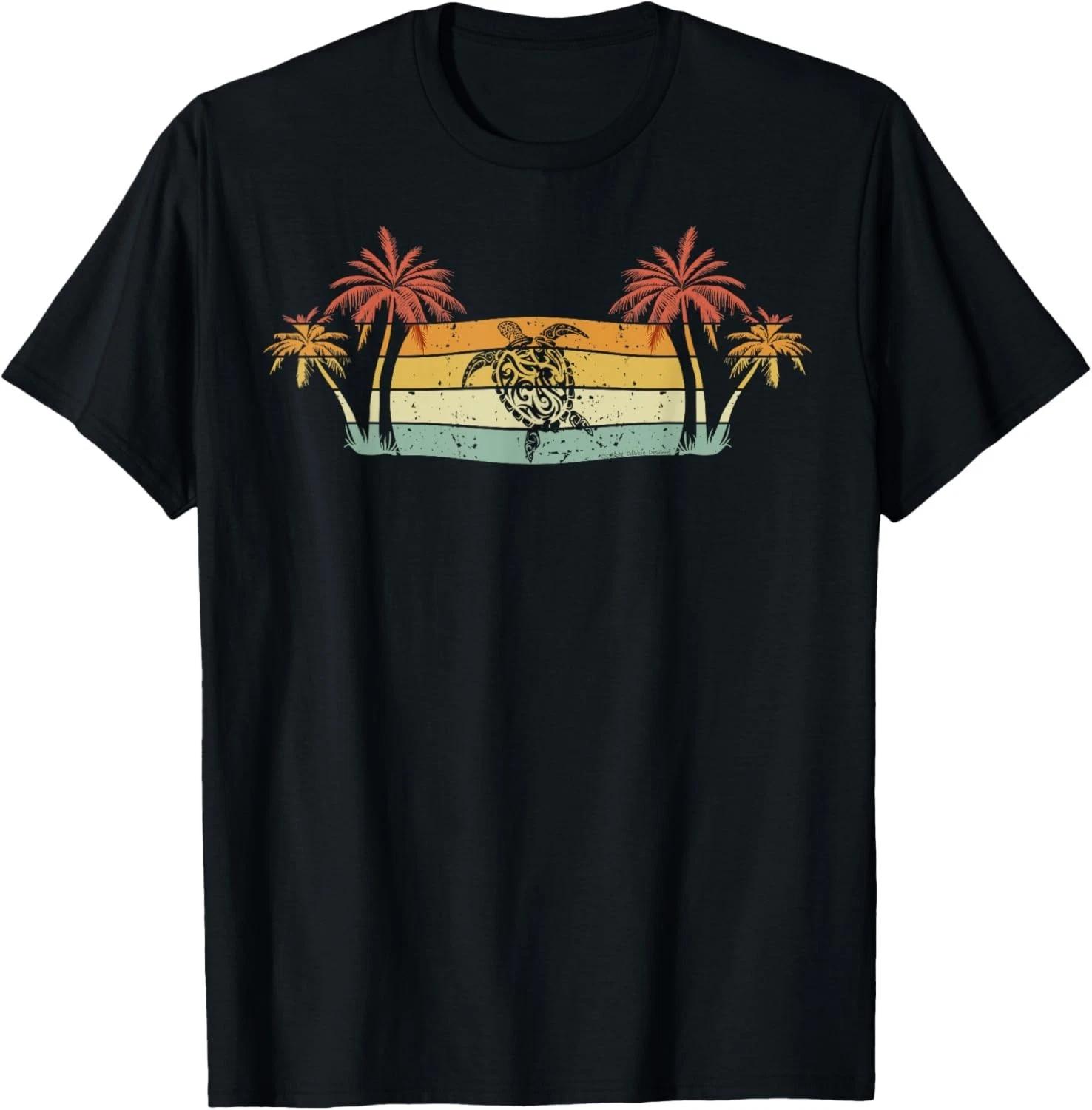 Tropical Palm Trees with Sea Turtle - Beach Holiday Gift Unisex T-Shirt L