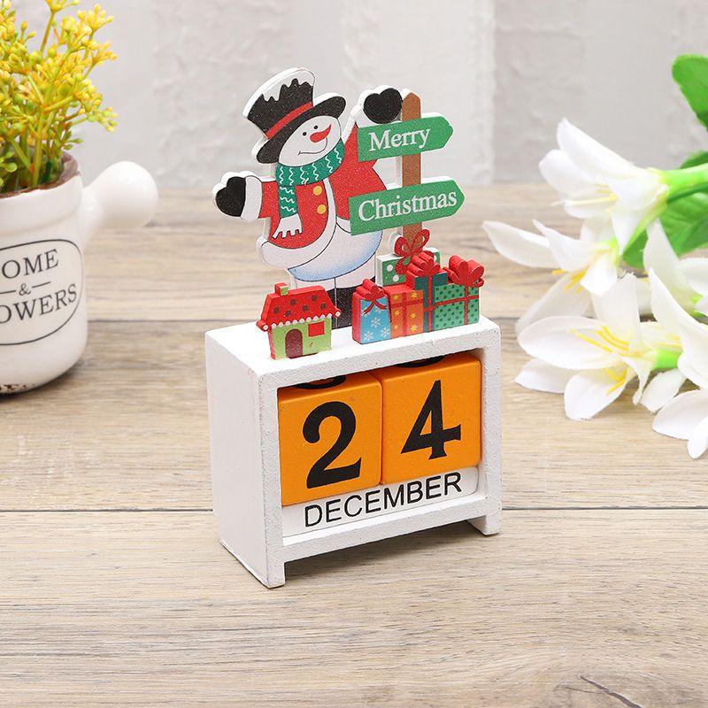 Christmas Wooden Countdown Calendar Blocks with Snowman, Santa & Reindeer Figurines – Festive Home Holiday Decoration