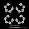 S925 Sterling Silver Moissanite Lucky Wreath Stud Earrings & Crescent Moon Ring