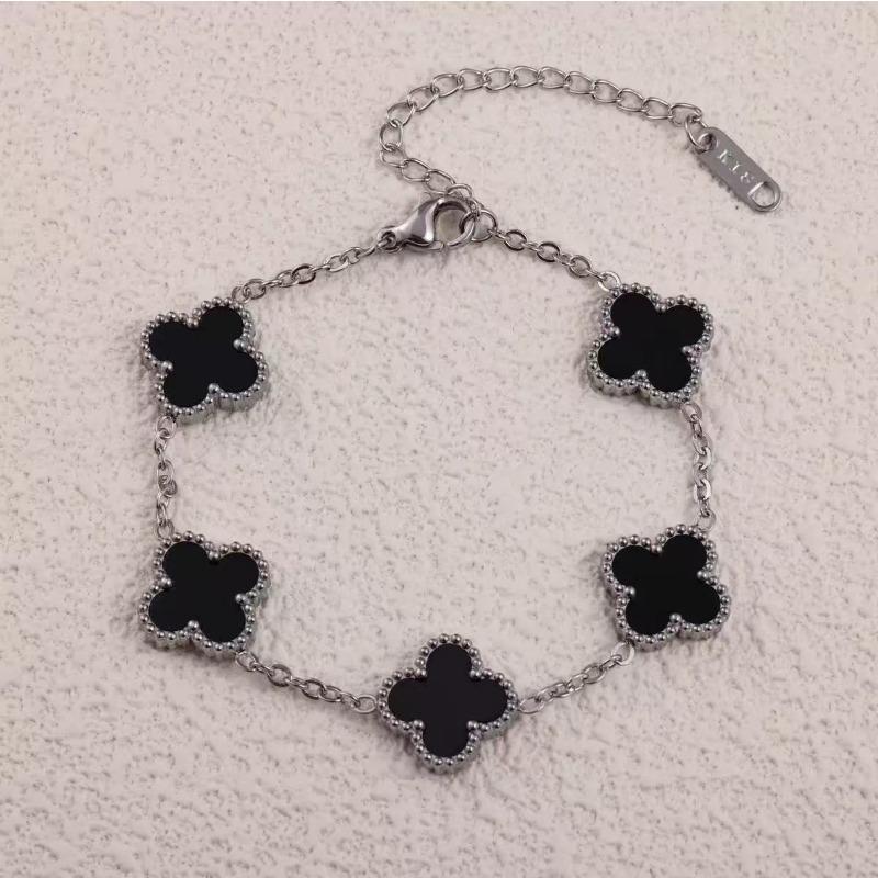 Браслет  Счастливый пятилистник  из титановой стали для женщин, Невыцветающие украшения, Женский браслет  Четырехлистник  18K