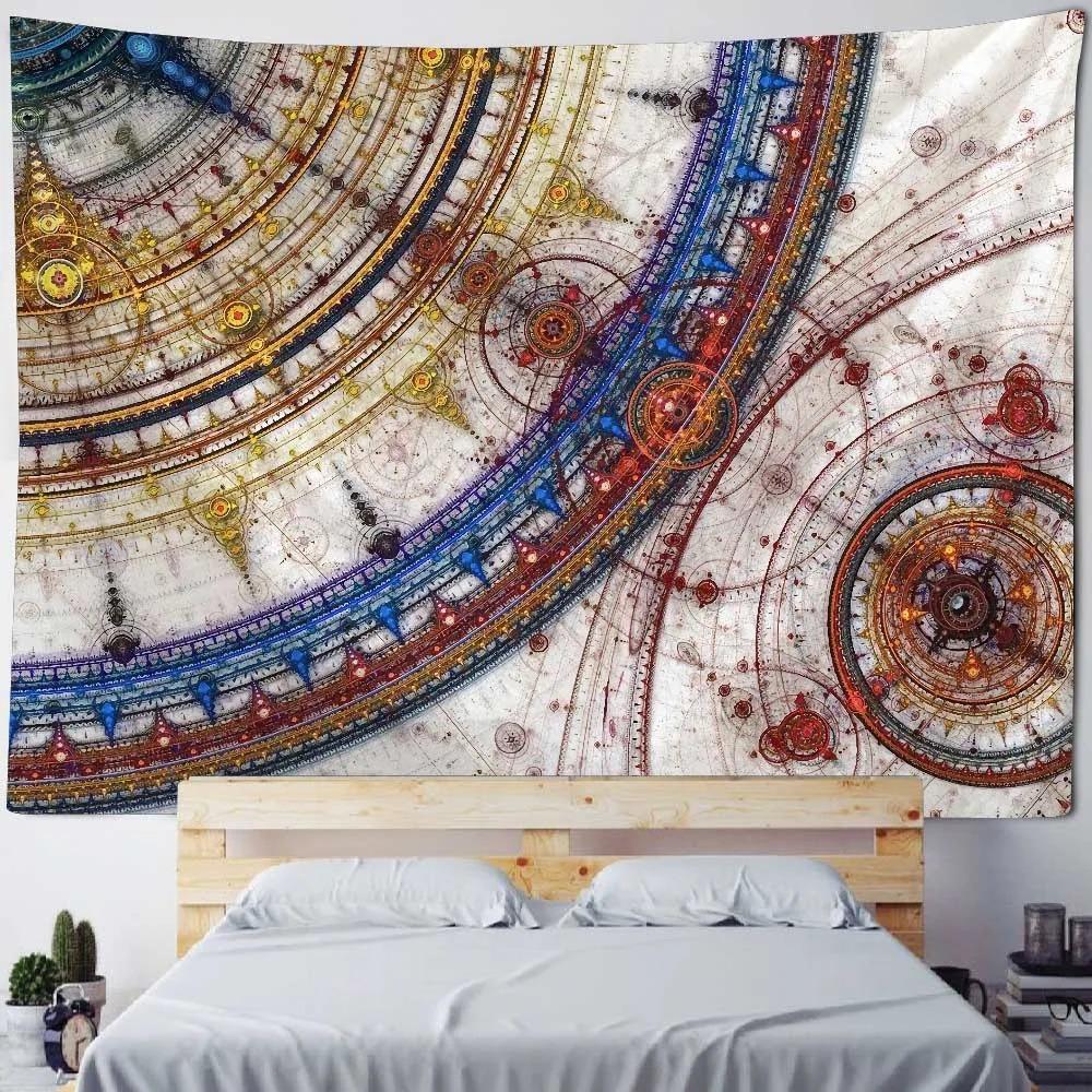 Bohemian Home Fabric Wall Decor Mandala Tapestry Wall Hanging Psychedelic Multicolor Geometric Fractal Art Room Decor