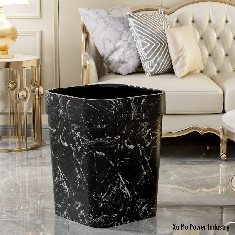 Large Capacity Faux Marble Pattern Trash Can for Office, Home, Hotel, Bathroom, & Living Room - Chinese Style