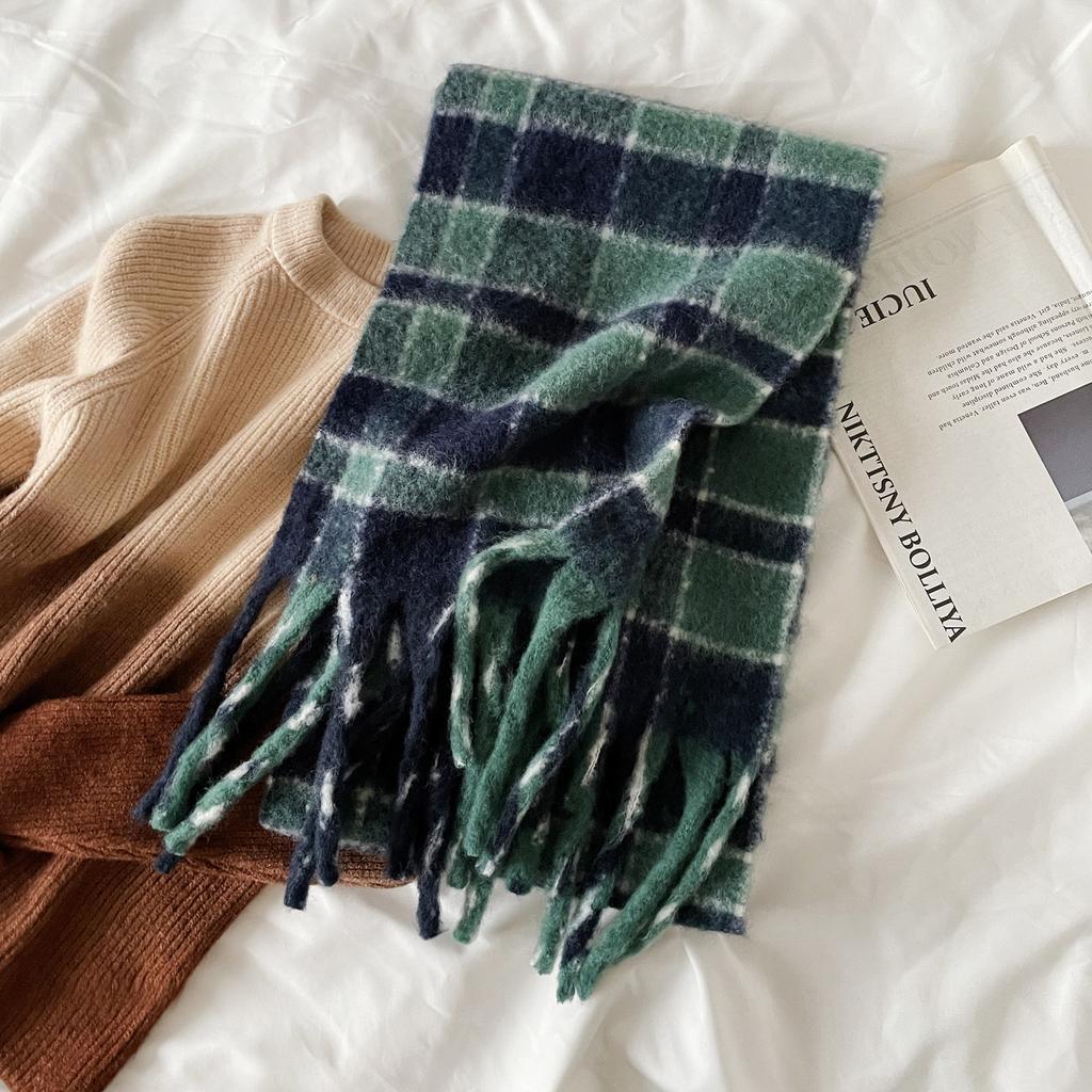 Mohair Scarf Girls Thickened Warm Scarf Fringed Winter Wool Shawl New Plaid