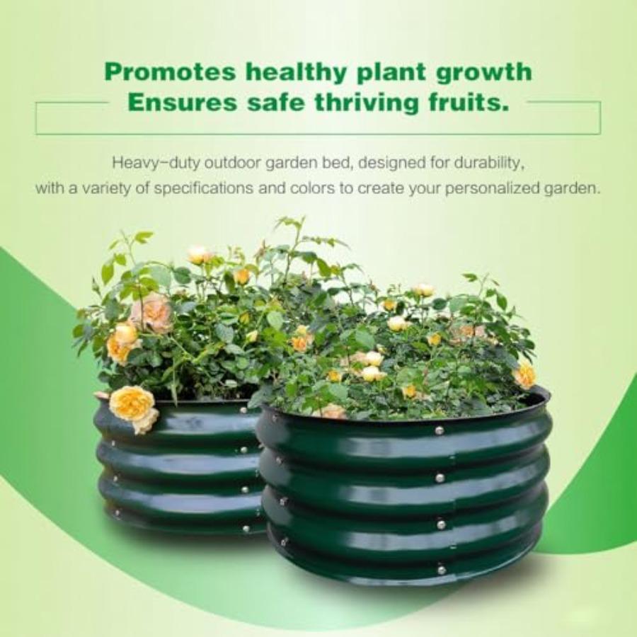 2 Pack 2x2x1FT Galvanized Round Raised Garden Bed Kit Metal Planter Boxes Outdoor Dark Green Easy Assembly Large Garden Bed for