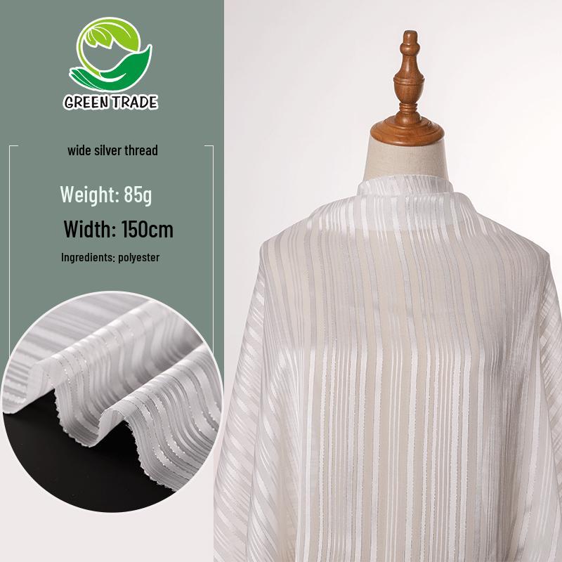 Silver Silk Chiffon Crinkle Wide Strip Fabric for Headscarf or Hanfu Costume