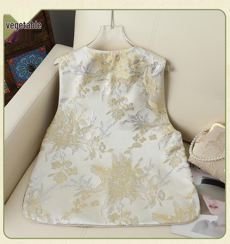Jacquard Vest: Modern Chinese-Style Round Neck Tang Suit Top