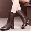 Soft Leather Martin Boots for Women's Winter New High-heeled Medium Tube Fashion Boots Warm Velvet Soft Leather Cotton Boots for Women