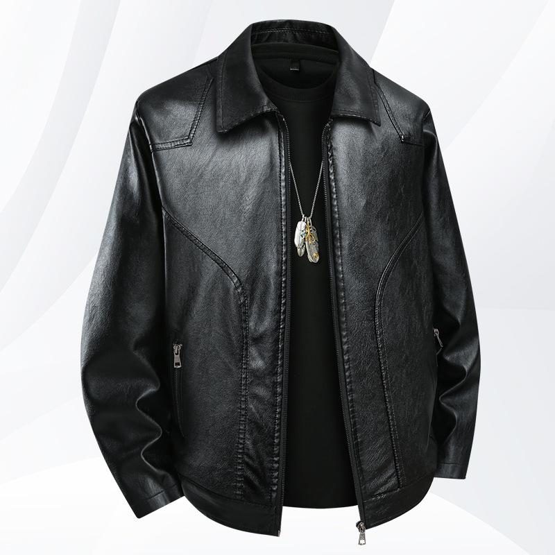 

Мужская повседневная кожаная куртка большого размера: Осень и Зима Отложной воротник M