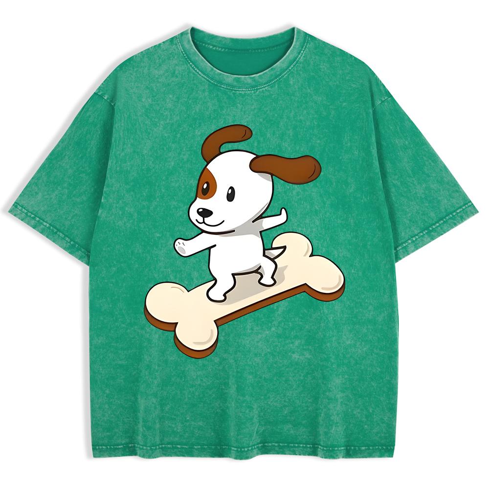 Cartoons Puppy Printing Washed T-Shirts Mens Cotton Oversize T Shirt Summer O-Neck Short Sleeve Tops Basic Soft MenClothes