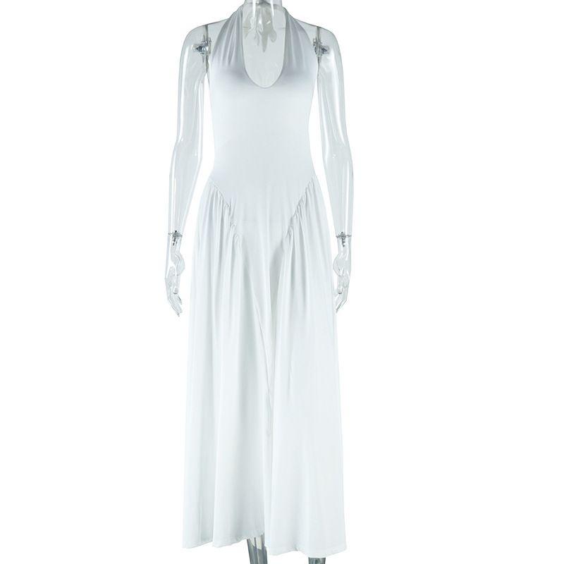 

Fashion Style Women s Clothing Sexy Fashion Halter Pure Color Dress Sleeveless Pullover Fairy Skirt Dress White S