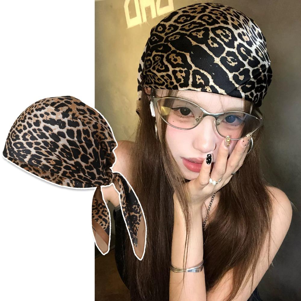 Y2K Small Square Scarf Geometric Shape Leopard Print Silk Scarf Elegant Satin Hijab Beach