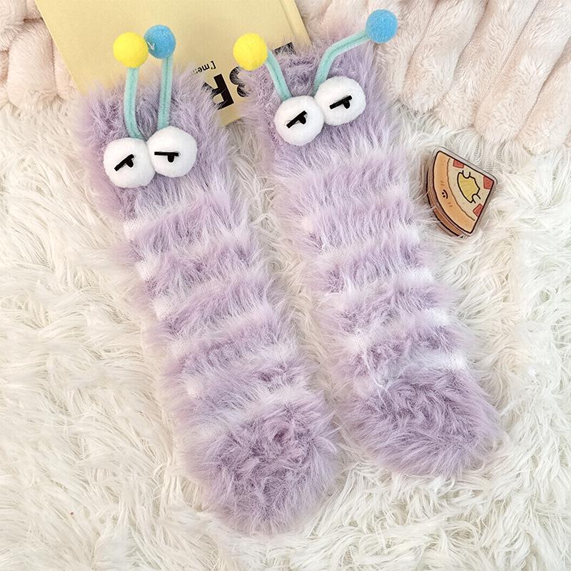 Raupen Plüsch Bodensocken, Lustige Tier Kniehohe Haussocken, Ultraweich für Damen Herren Jugendliche, Gemütliches Unisex Geschenk Weihnachtsstrumpf
