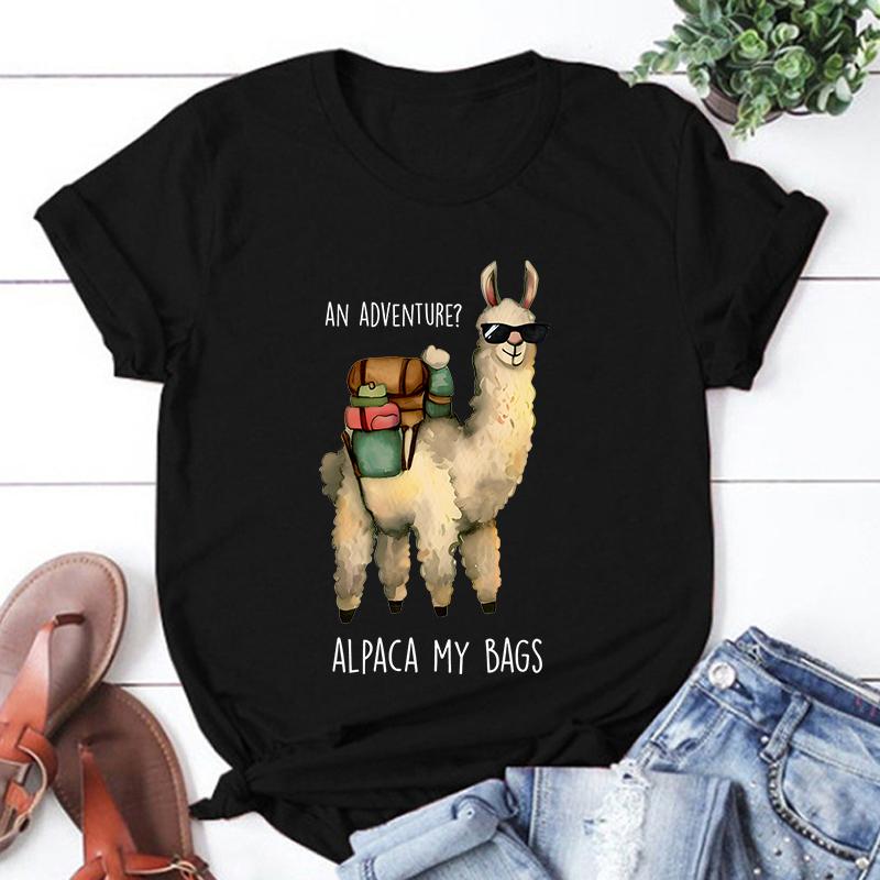 

Футболка с графическим принтом «An Adventure Alpaca My Bags» из хлопка, новая, классная, летняя, мягкая, с коротким рукавом, в стиле Харадзюку, топы больших размеров M чёрный