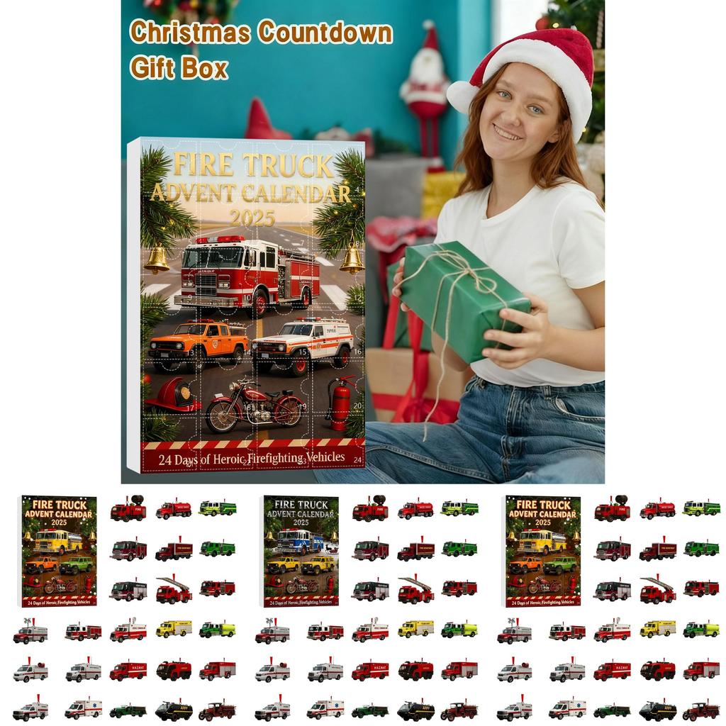 Julräddningsfordon Nedräkningskalender Akryl Julgransprydnad Med 24 Överraskningstillbehör För Julklappsutbyte