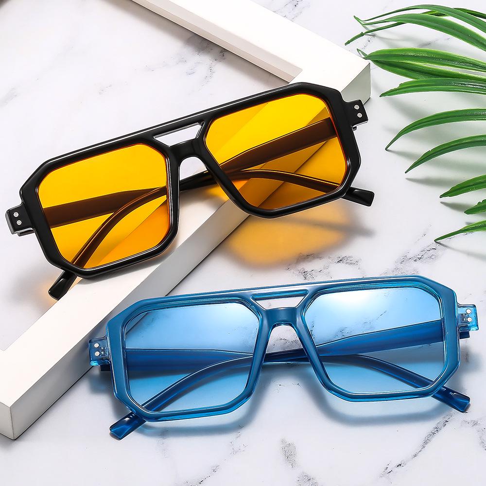New Color Block Double Bridge Rivet Sunglasses - Unisex European-American Style Sports and Candy Color Glasses