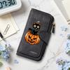Halloween Black Cat Pumpkin Pattern Long PU Wallet Cute Fashion Multi Card Slot Purse for Daily Use 