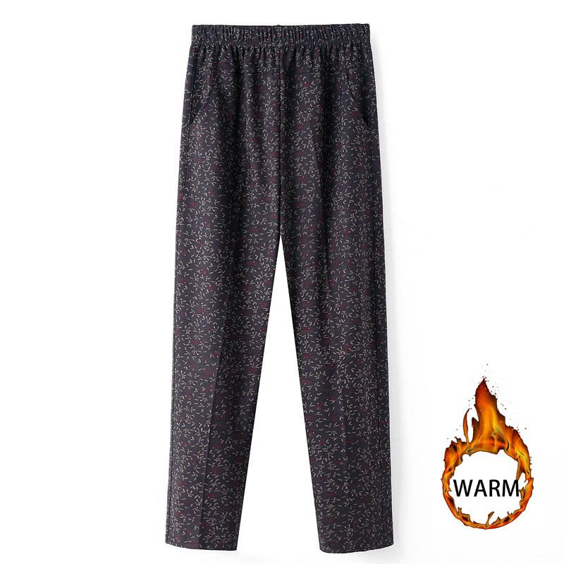 Mittleren Alters Frauen Hosen Drucken Elastische Beiläufige Hosen Gerade Hosen Übergröße Oma Weiche