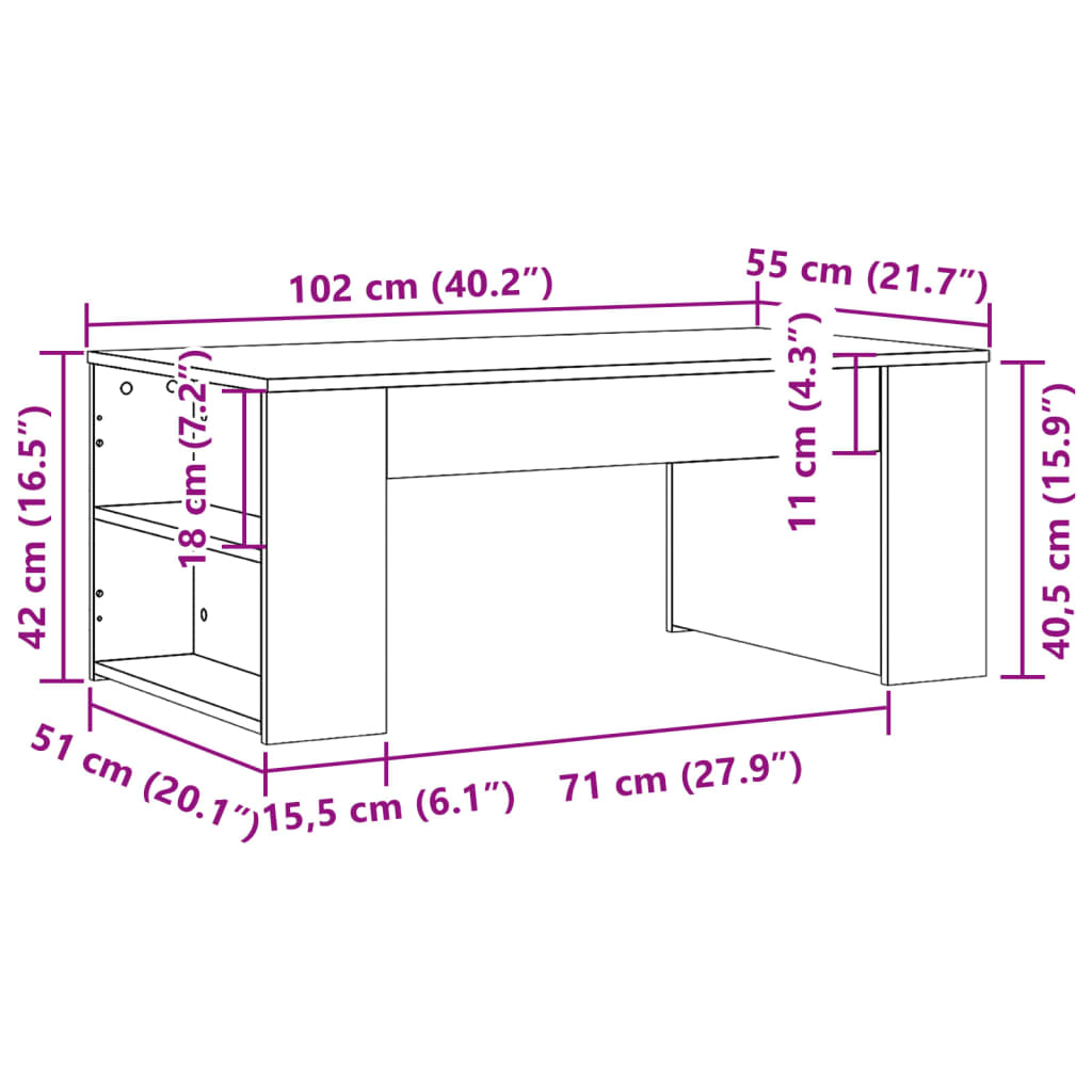 Coffee Table Concrete Gray 102 x 55 x 42 cm Particleboard