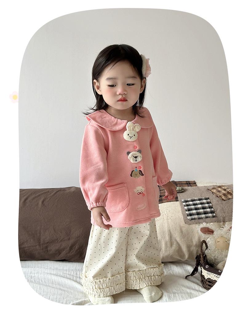 2025 Girls' Korean Style Peter Pan Collar Cardigan - Fashionable Spring/Autumn Baby Outerwear Top Set