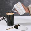 Geometric Mug Set with Lid & Spoon - Customizable Couple's Wedding Favors