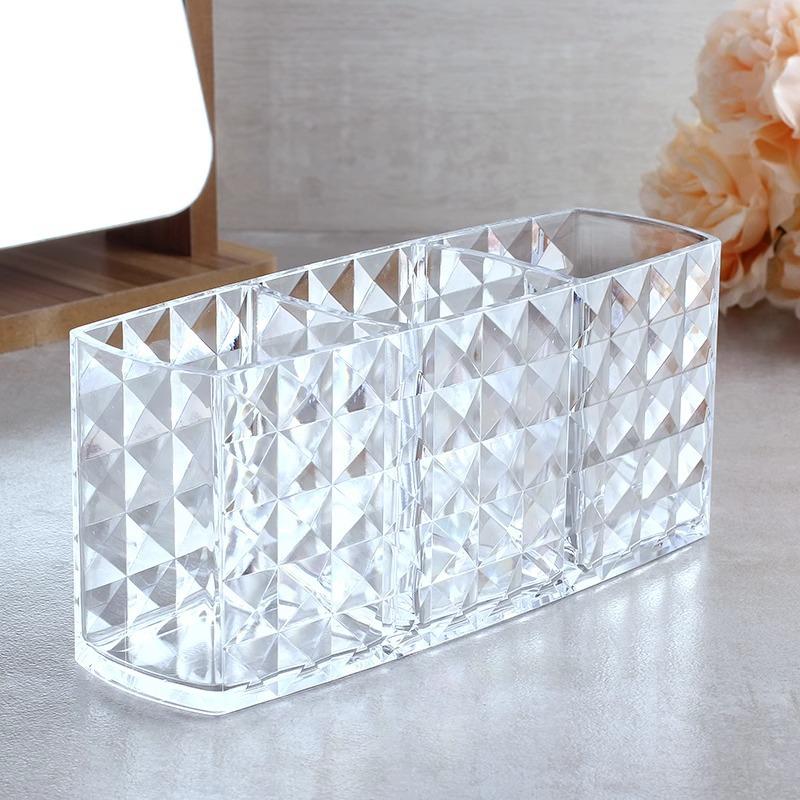 Diamond Patterned Mirror Cabinet Storage Box Clear Acrylic Makeup Storage Box Eyebrow Pencil & Brush Organizer Transparent Cosmetic Holder