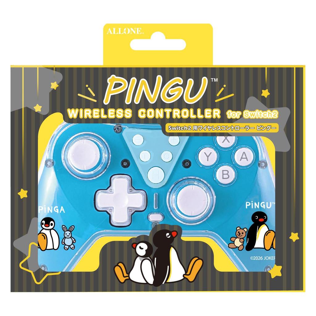Allone Wireless Gaming x 6 x Compatible with Switch Wired or Stylish Clear Macro Rapid Fire Hold Gyro Cute Character Controller, Pingu, 15.5 10.3 cm,