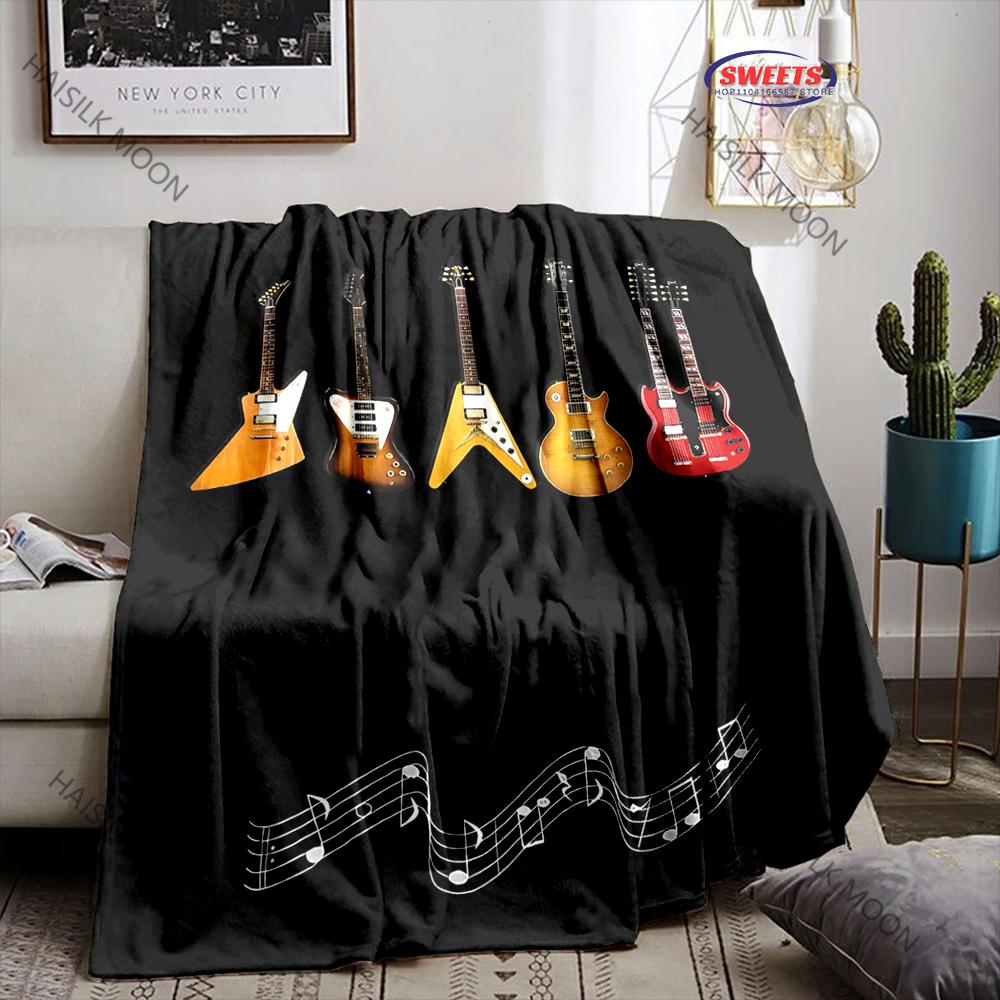 Next Day Shipping Great Gifts for Music Lovers Guitar Printed Blankets Bedroom Sofa Office Four Seasons Shawl Blanket Super Soft