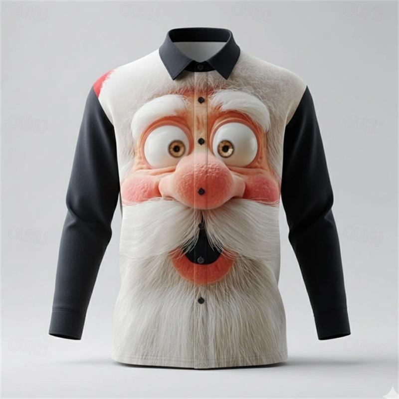 Men's Christmas shirt, Santa Claus 3D printed cartoon smiley face shirt