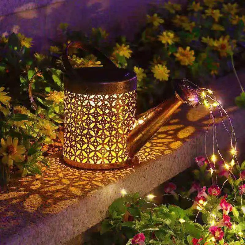 Solar Powered Iron Art Water Shower Lamp - Waterproof Outdoor Garden Decor