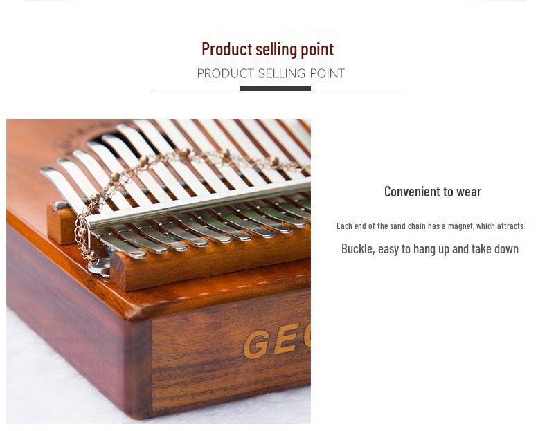 GECKO Thumb Piano Kalimba with Magnetic Sand Chain, 17-Key Tremolo Finger Piano Accessories.