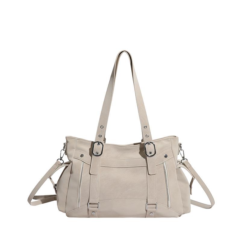 

Women s Vintage Suede Leather Tote Bag Metal Buckle Strap Multi-Zipper Pockets Large Capacity Daily Crossbody Bag Shoulder Bag