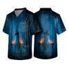 Men's Halloween Print V Neck Pocket Scrub Top Short Sleeve Medical Uniform Shirt with Graphic Design for Healthcare Professionals