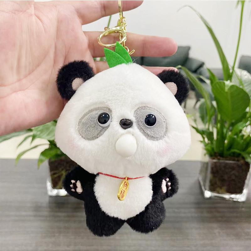 Soft Plush Lovely Panda Keychain Doll Cute Bubble Blowing Design Perfect For Gifts And Collectibles