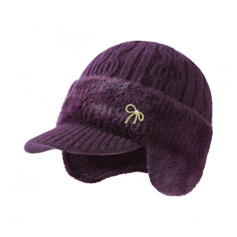 

Женская шерстяная шапка с защитой ушей из норкового велюра для женщин среднего и пожилого возраста, зимняя шапка и шарф, теплый вязаный колпак, кепка с козырьком