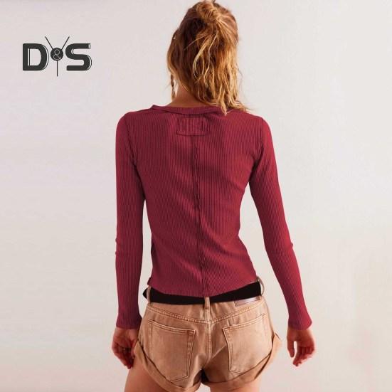 Женские трикотажные топы с круглым вырезом и длинным рукавом — фото 4