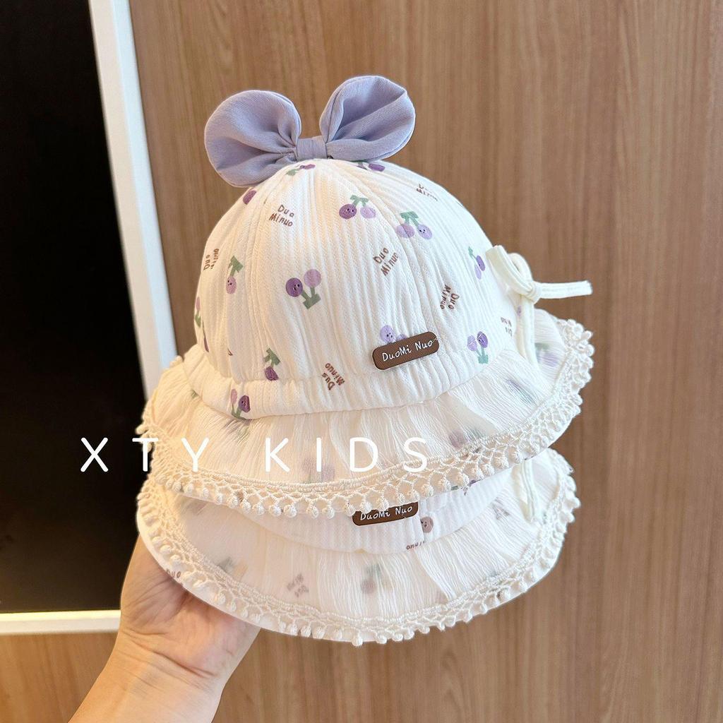 Korean-Style Floral Bow Fisherman Hat for Girls - Autumn/Winter Fashion Bucket Hat for Babies and Children