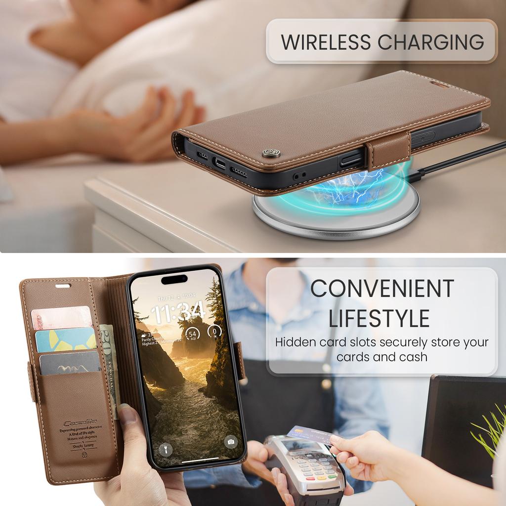 RFID-Blockierende Leder-Klapphülle für iPhone 17/15 & Samsung S24 - Diebstahlschutz Hülle