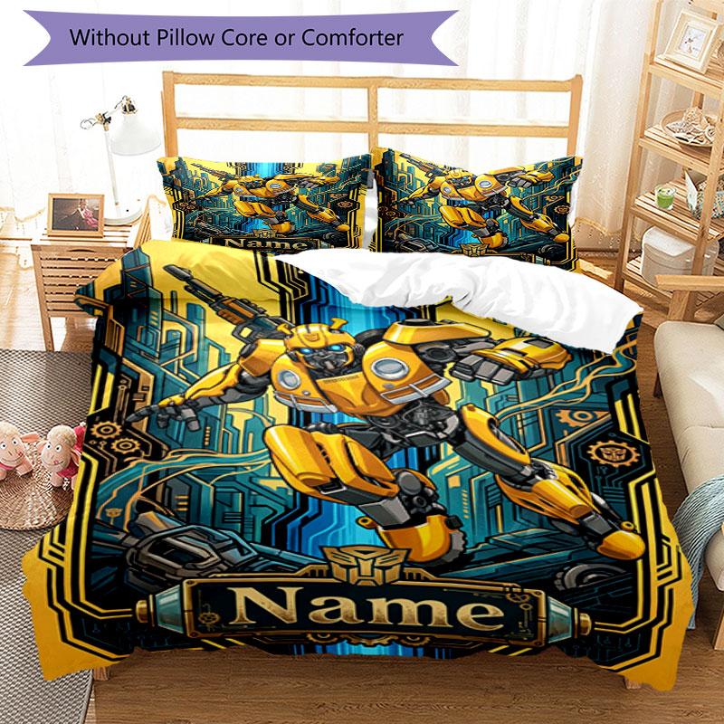 3pcs Duvet Cover Set (1*Duvet Cover + 2*Pillowcase, Without Core), Custom Name BumblebeePattern Bedding Set, Home Bedroom Decor Gift
