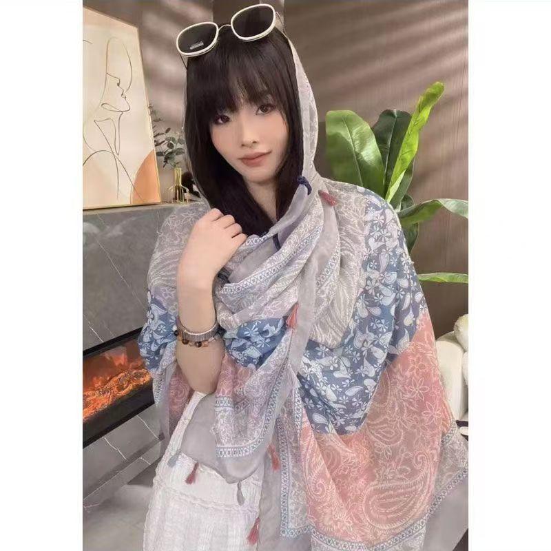 Womens Retro Ethnic Style Mid Length Sun Protection Shawl Travel Scarf
