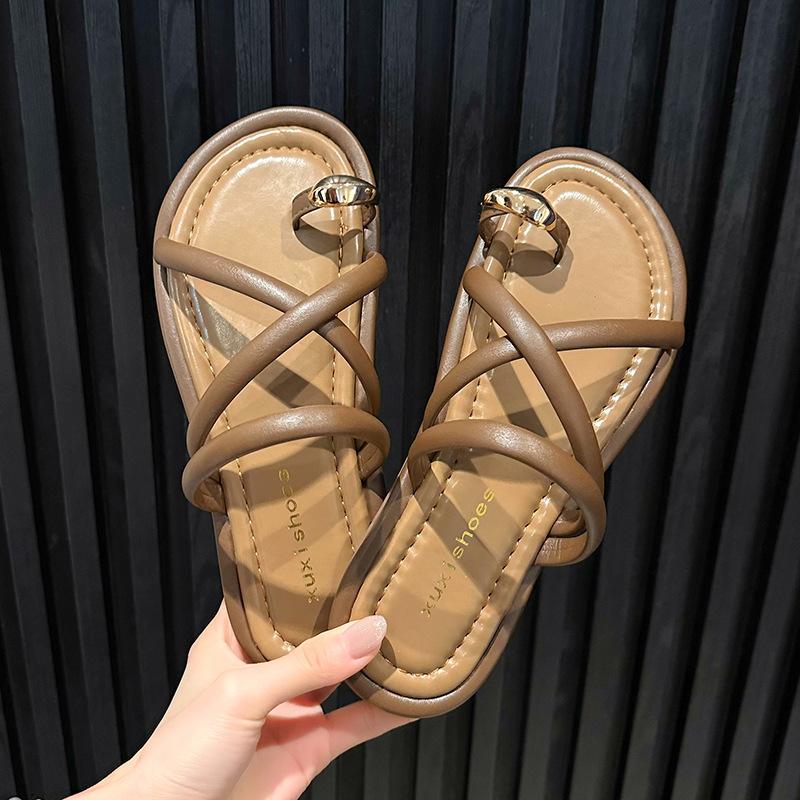 

Французские сандалии на плоской подошве весна и лето новая верхняя одежда для беременных закрытые пальцы морской отдых пляжные прохладные шлепанцы 40 коричневый