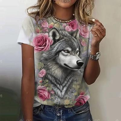 Sommer-T-Shirts mit Rundhalsausschnitt und 3D-Wolfsmuster-Aufdruck, modisch, lässig, kurzärmelig