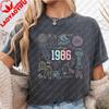 Vintage 1986 Shirt 40. Tee Geburtstag Kritzeln Geschenk 40 Jahre Alt Feier Bedrucktes T-Shirt Oberteile Ära Bday Party Freizeit Streetwear
