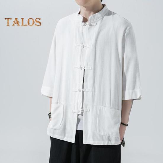 Men's Chinese Style Shirt Loose Retro Button-down Shirt with Pockets Cotton Linen Breathable Summer Shirt for Street Party Travel