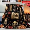 Halloween Gothic Schädel Kerze & Buch Kunst Decke - Weich Warm Vielseitiger Überwurf für Couch, Sofa, Schlafzimmer & Reisen