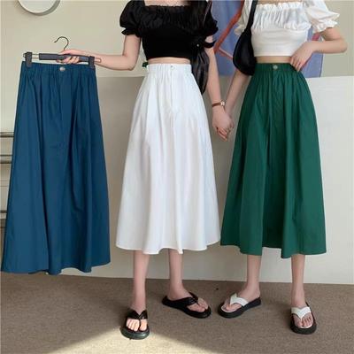 Falda de cintura alta estilo A, nuevo estilo 2024: Primavera, moda coreana, cubre caderas, adelgazante, largo medio para tallas grandes